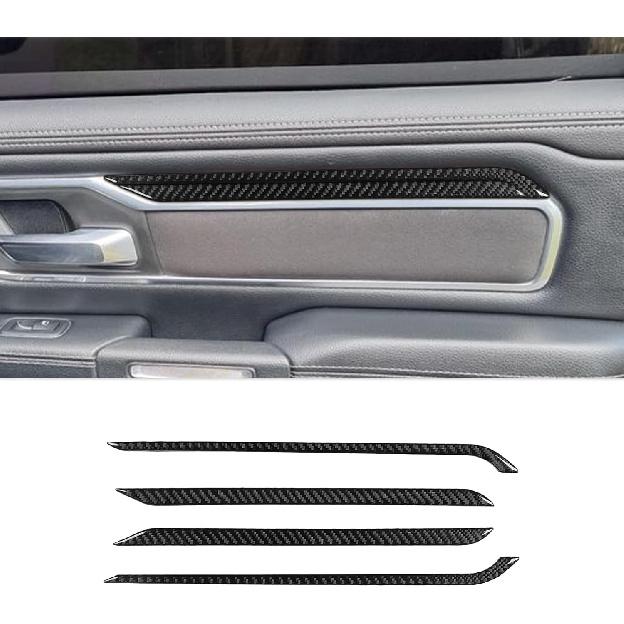 4pcs Carbon Fiber Car Window Lift Switch Cover Stickers Compatible with Dodge RAM 1500/2500/3500 2019-2023 Crew Cab, Door Glass Control Panel Trim