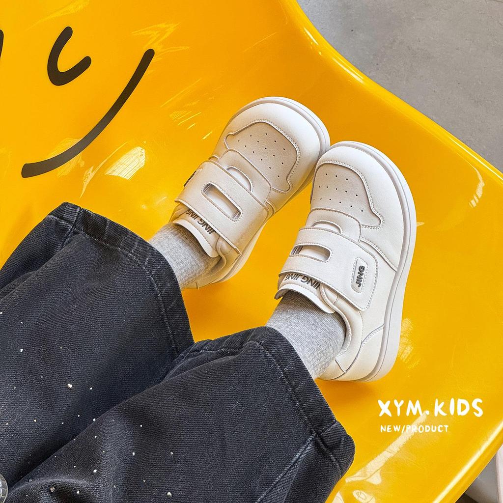 Spring 2026 Kids' Casual Velcro Shoes - Versatile White Sneakers for Boys and Girls