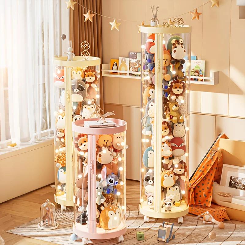 Transparent Storage Box Put Dolls Plush Toys Storage Cylinder with Lid Perfect for Christmas & Halloween Decor All-Round Display