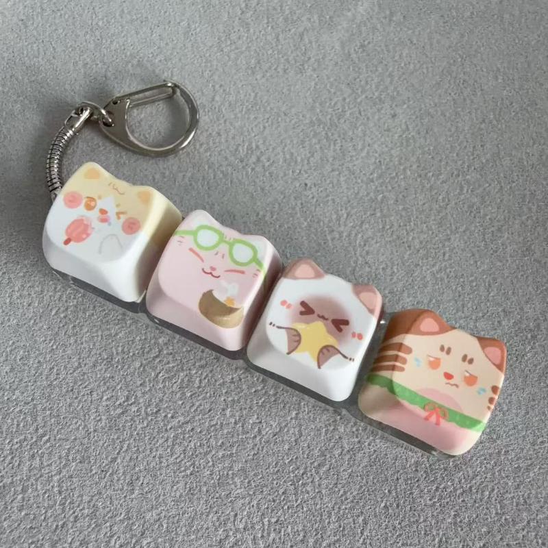 Cute Cat Mechanical Keyboard Switch Tester Kawaii Keycap Keychain Quiet Fidget Toy for Office Work Stress Relief