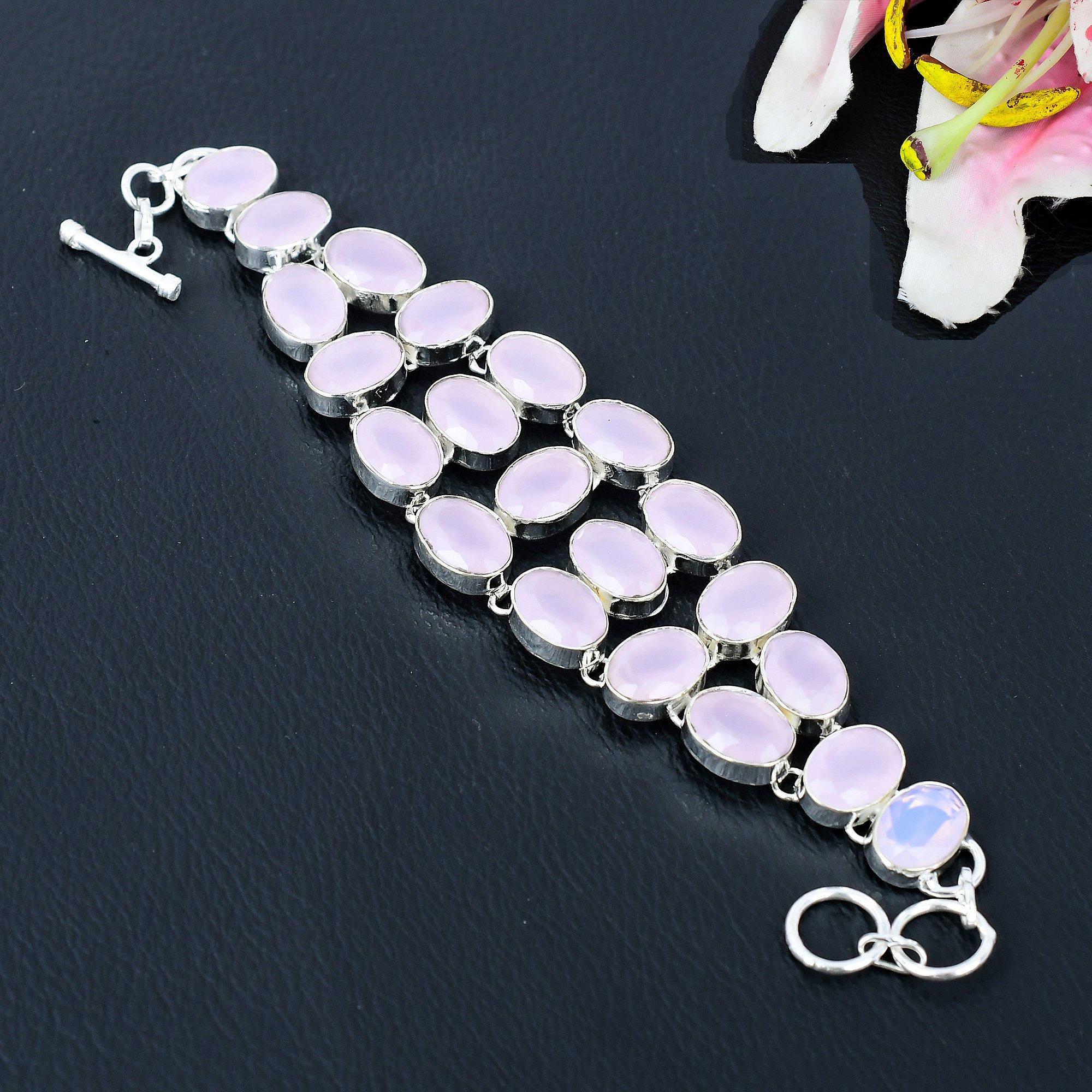 

Pink Chalcedony Gemstone Handmade 925 Sterling Silver Bracelet 7-8 KG-386