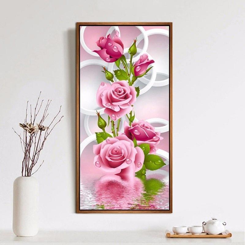 

5D рукоделие Diy алмазная живопись вышивка крестиком роза алмазная вышивка цветок вертикальный принт круглый розовый