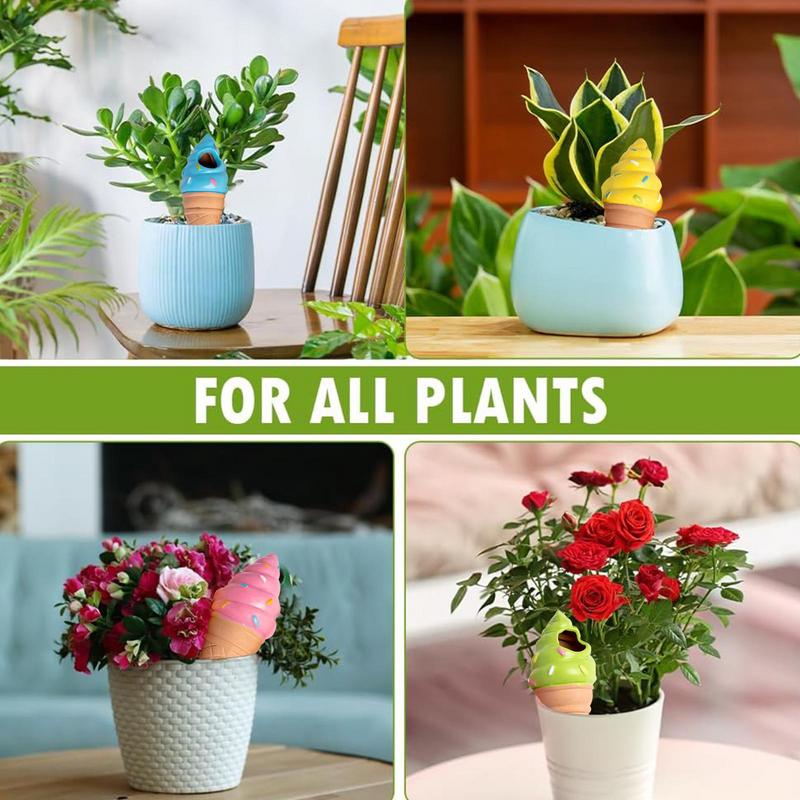 Clay Water Spikes Ice Cream Shape Stakes Irrigation 4X Clay Garden Waterers Auto-Water Irrigation System Keep Plants Happy And