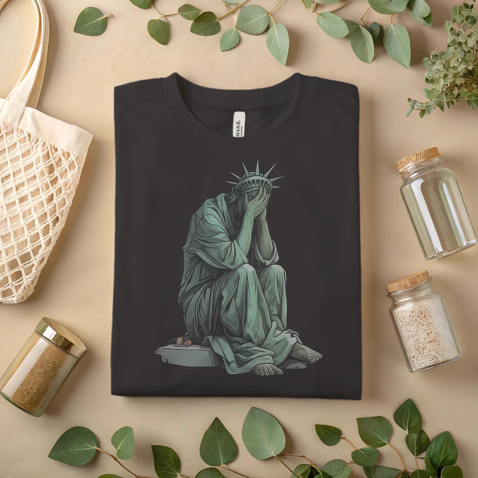 Crying Statue of Liberty T-Shirt – Political Satire Graphic Tee A119 2XL
