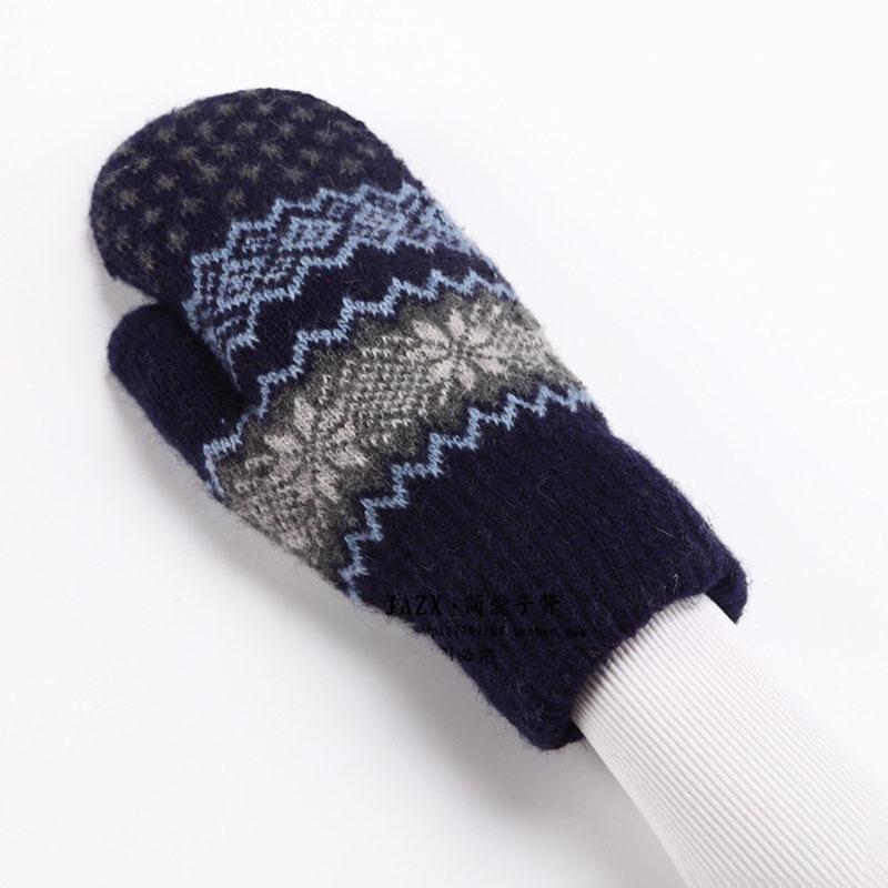 Christmas Cute Jacquard Weave Double Layer Plus Velvet Thicken Wool Knitted Gloves Men Women Winter Outdoor Cycling Warm Mittens