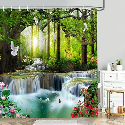 Fantasy Landscape Print Shower Curtain, Waterproof Shower Curtain With Hooks, Bathtub Decorative Partition Curtain, Bathroom