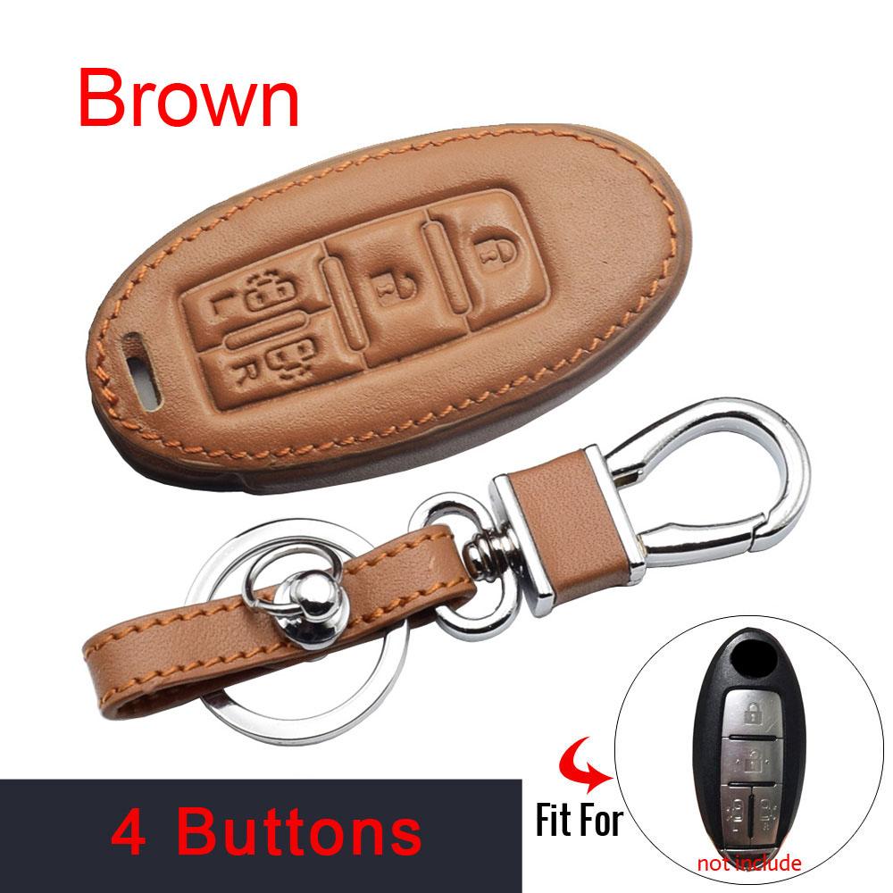 ATOBABI Leather Car Key Case Keychain For Nissan Serena Elgrand Roox 2020 4 Buttons Smart Keyless Remote Control Protector Cover