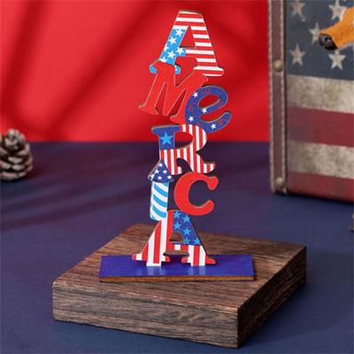 Home Table Decoration Independence Day Decoration Memorial Patriotic Wooden Lettering Party Home Desk Decoration Yard Sign