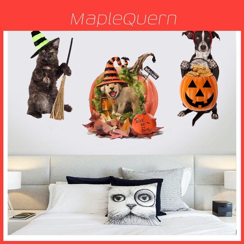 Kitten Puppy Pumpkin Halloween Sticker For Festive Home Decoration**