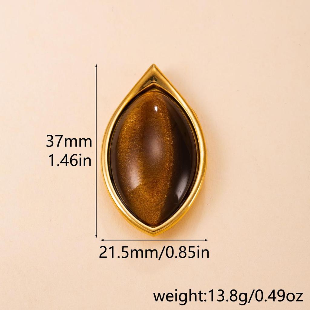 Exaggerated Geometric Tiger Eye Stone Pendant Necklace In Stainless Steel
