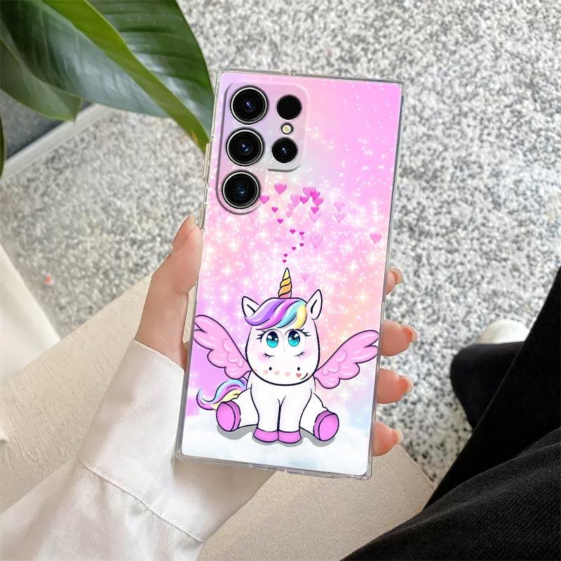 Cute Unicorn Cartoon Rainbow Phone Case S25Ultra For Samsung Galaxy S25 S24 S23 S21 Ultra S20 FE S22 Plus A35 A55 5G Clear Cover