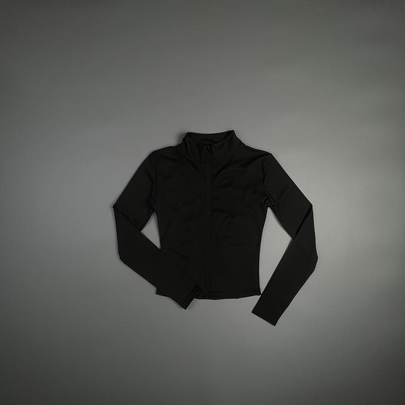 Women's Slim Fit Yoga Jacket - Long Sleeve, Stand Collar, Zipper, for Autumn/Winter Running and Fitness.