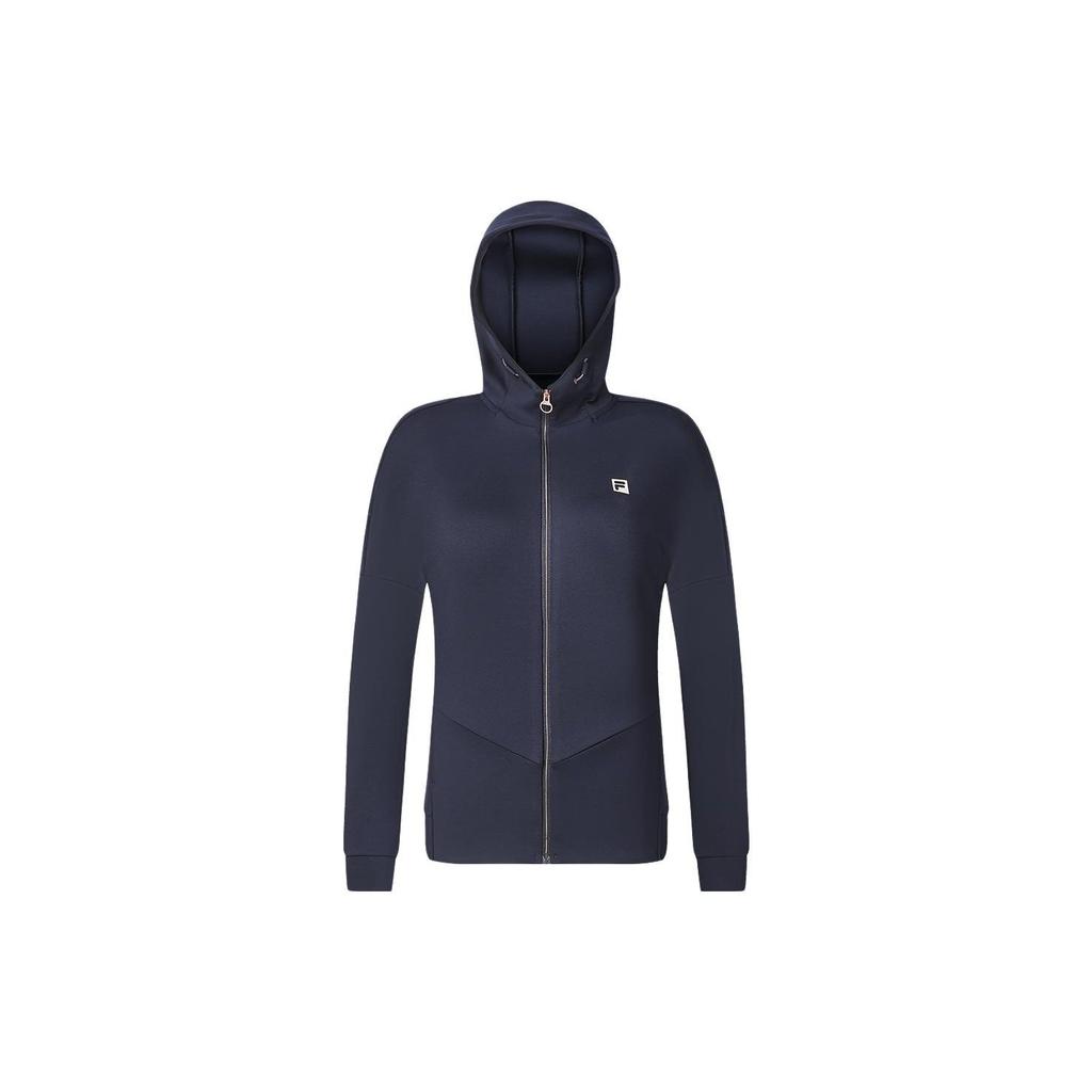 Fila Color Block Logo Hooded Fitness Knit Jacket Women jackets Royal-Blue A51W411501ANV