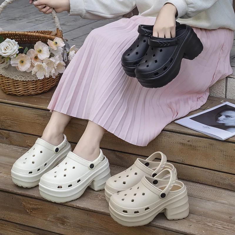 Chunky High Heels Women Clogs Summer 2026 Fashion Eva Platform Sandals Thick Bottom Garden Shoes Woman Non Slip Beach Sandalias