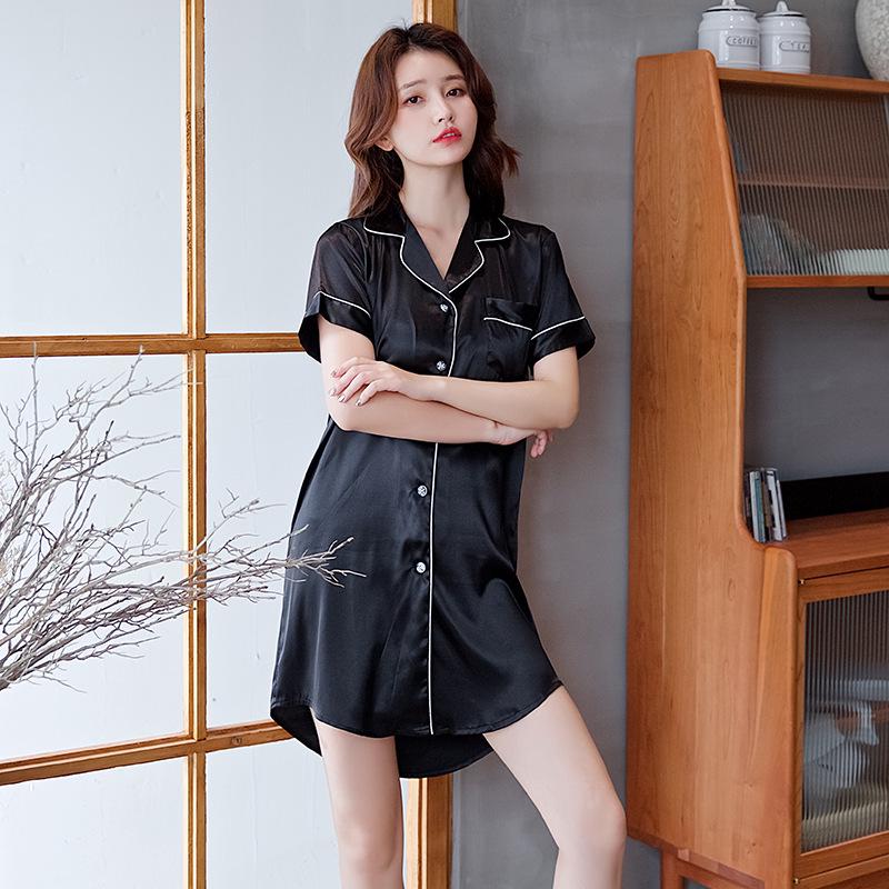Spring/Summer 7-Sleeve Ice Silk Pajamas Shirt & Nightdress - Douyin Influencer Edition