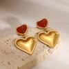 Youthway Retro Trendy Gold Plated Stainless Steel Natural Stone Heart-Shaped Stud Earrings For Women Anti Allergic Jewelry