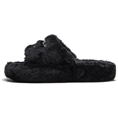 Li Ning Papuci de casă pufoși, confortabili, călduroși, la modă, versatili, casual, anti-alunecare, unisex, negru AZST023-1