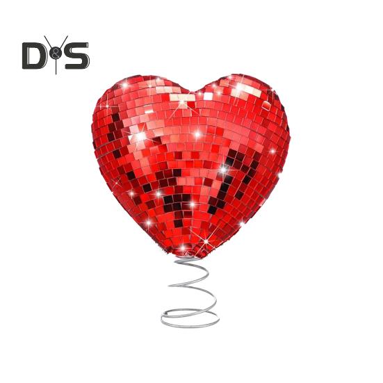 

Верхушка для елки Украшение в виде сердечка ко Дню святого Валентина, Рождеству, Свадьбе, Диско-плитке Блестящая форма сердечка для елки Украшение на верхушку дерева красный