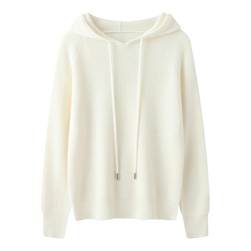 Women's Slim Fit Hooded Wool Cardigan Sweater - Knitted Long Sleeve Versatile Pullover Base Layer