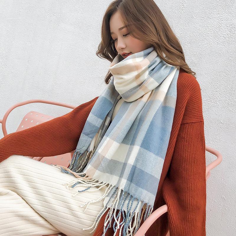 New Korean-Style Plaid Scarf: Warm, Thickened Autumn/Winter Shawl for Women & Students - Cute Internet Celebrity-Inspired Neck Warmer
