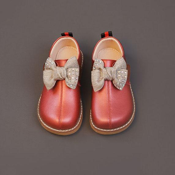 

Детская кожаная обувь принцессы для девочек, весенне-осенняя однотонная повседневная обувь с бантом и украшением 26 красный