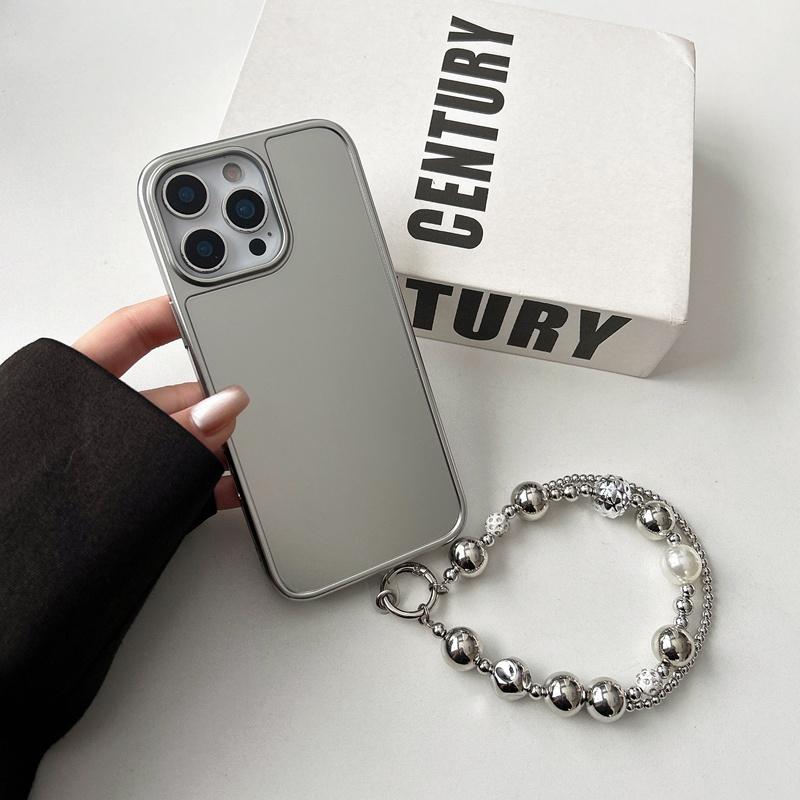 

Luxury Bead Bracelet Chain Matte Plating Phone Case For iPhone 17 16 15 14 13 12 11 Pro Max Bracket Shockproof Bumber Cover For iPhone 15 Plus