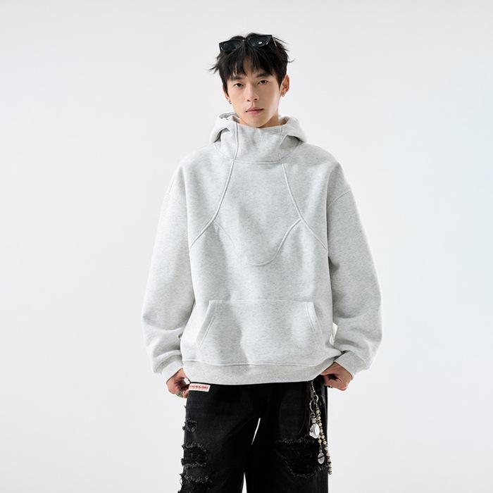 

Unisex Heavyweight Deconstructed Patchwork Hoodie - Autumn/Winter Trendy American Style Loose Fit Medium