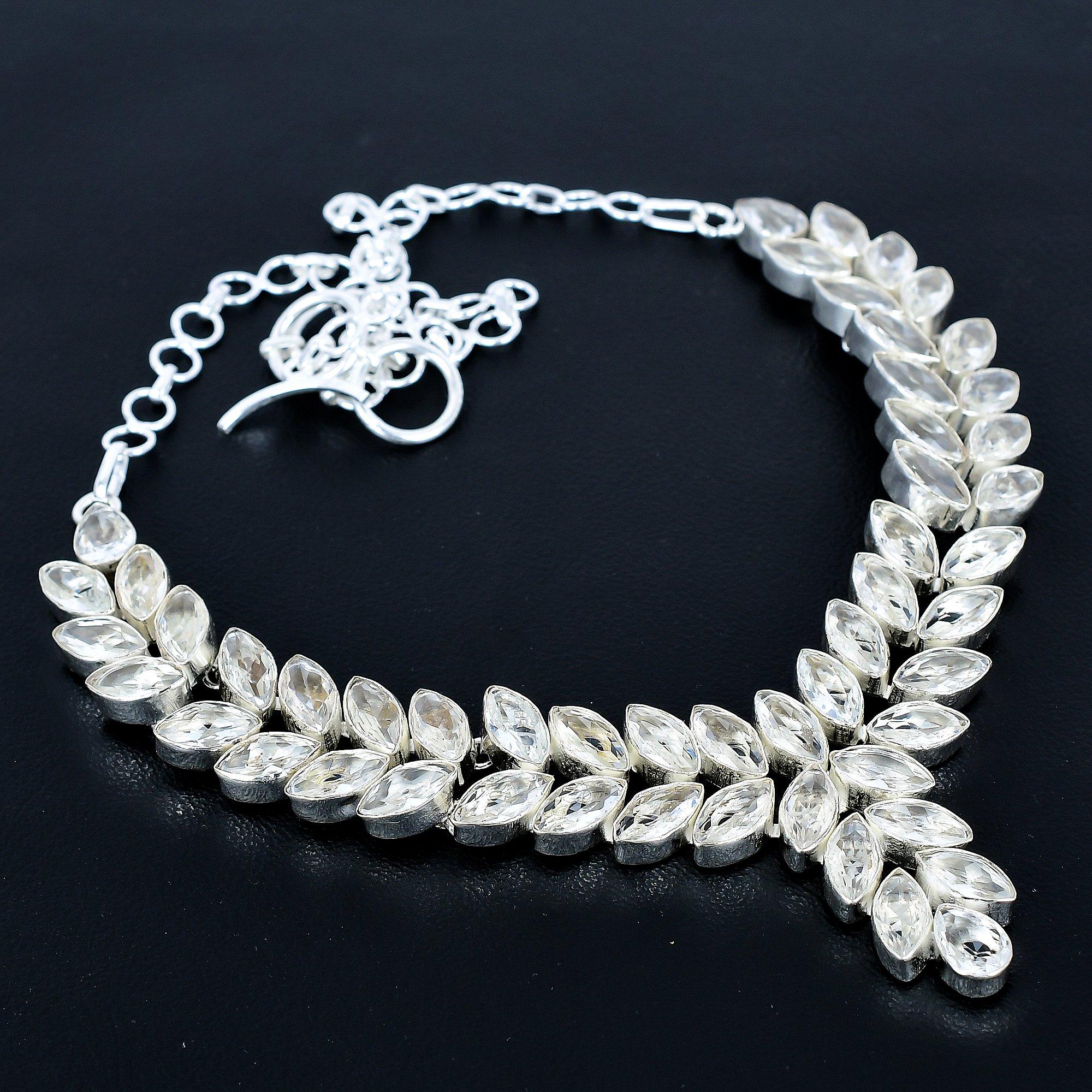 

White Topaz Heavy Necklace, 925 Sterling Silver Necklace, White Topaz Designer Necklace, Handmade Necklace, Jewelry Valentine s Day Gift 20 белый