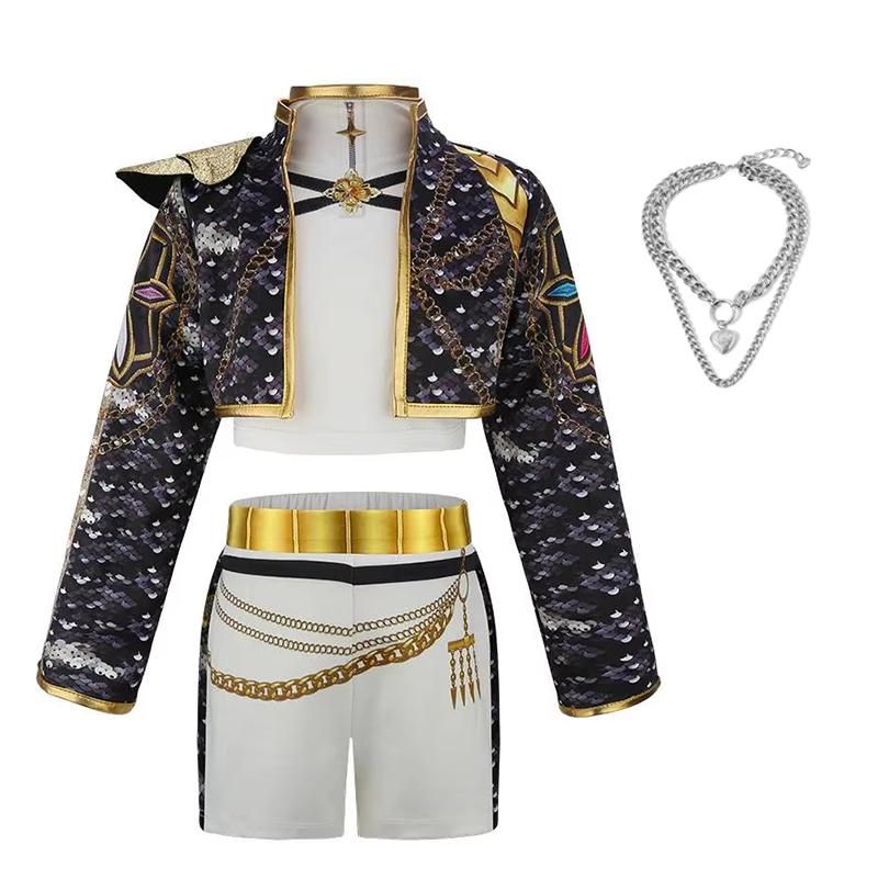 Tenue Cosplay de Spectacle de Chanteuse pour Petites Filles Ensemble 3 Pièces Manteau Gilet Pantalon Costume de Fête Spectacle sur Scène pour Enfants 110