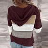 Women's Casual Striped V-Neck Hollow Long Sleeve Zipper Hooded Sweater Clothes Sale