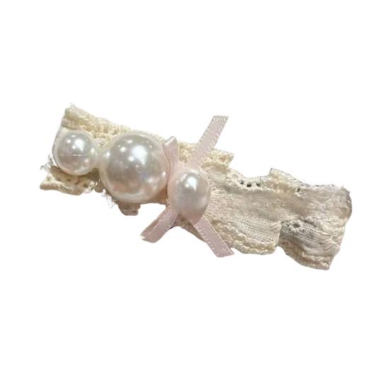 Girl Hairpin Mini Pink Bow Imitation Pearls Decor Soft Lace Hair Clip with Rounded Metal Clamp Gentle on Scalp Princess Hair Accessories