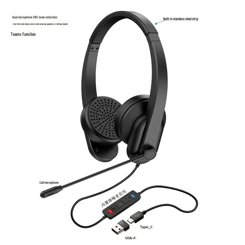 Dual Microphone Wireless Wired Call Center Headset with ENC Noise Reduction & One-Key Mute
