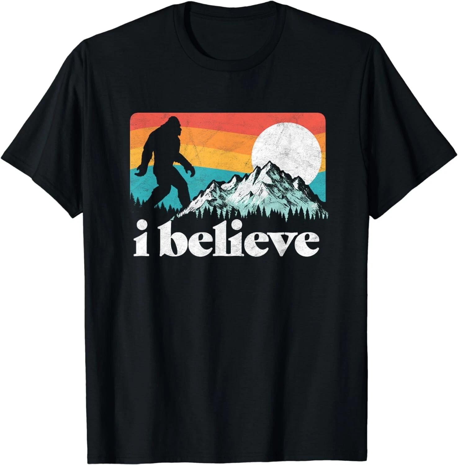 I Believe_ Funny Retro Bigfoot Mountains Gift Unisex T-Shirt S