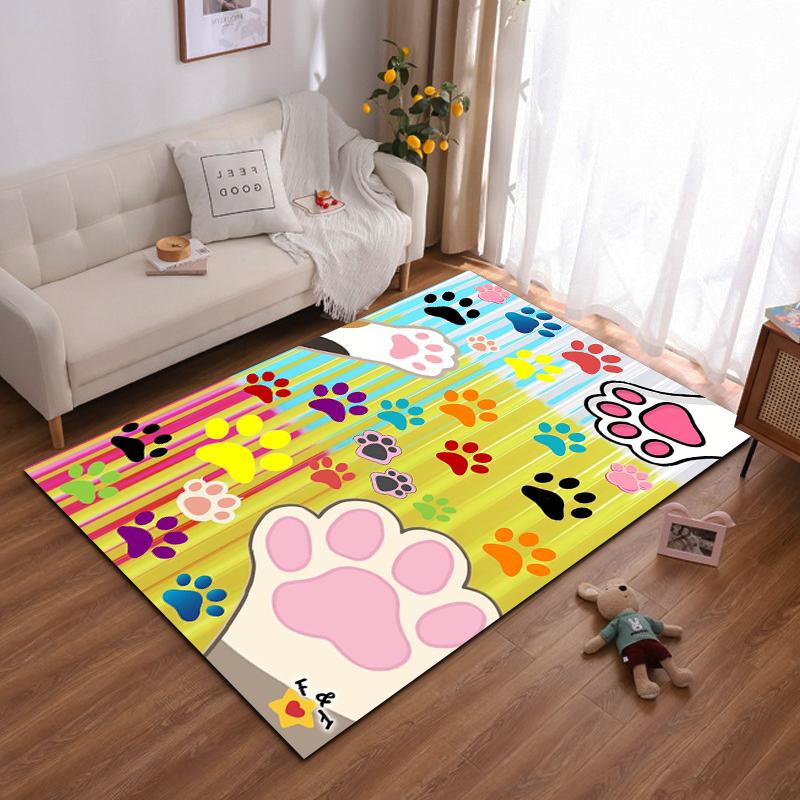 Colorful Paw Print Pattern Non-slip Rug Suitable for Living Room and Bedroom Sofas