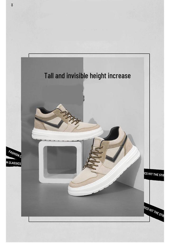 Spring Men's Height-Increasing Leather Sneakers: Non-slip, Wear-resistant, Trendy, and Versatile Casual Board Shoes