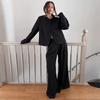 Womens Black Suit Set Long Sleeve Top Pants Elegant Casual 2-Piece Outfit