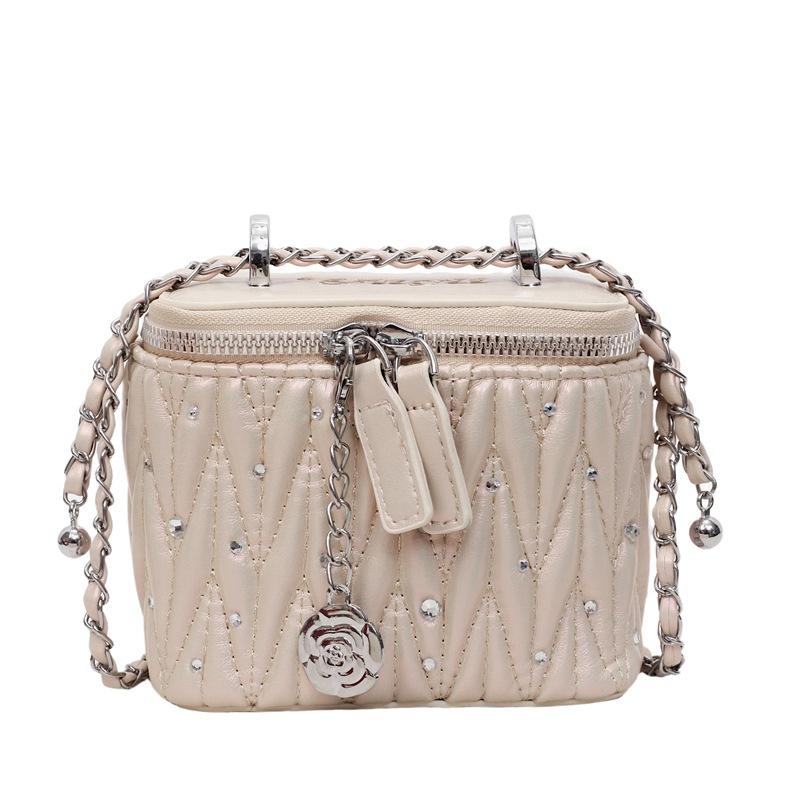Niche Pleated Embroidery Thread Chain Square Box Bag New Trendy Fashion Versatile Small Square Bag Shoulder Messenger Bag
