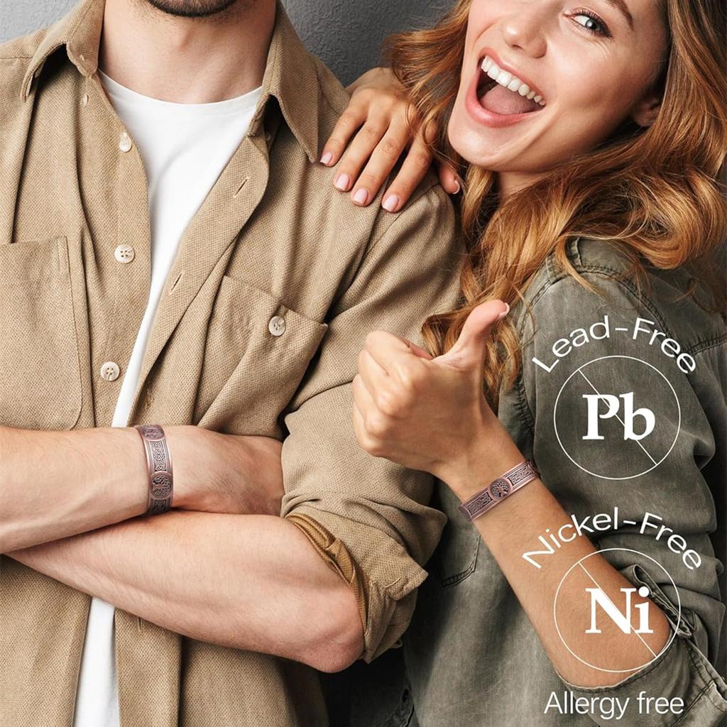 Pulsera de Cobre Premium Árbol de la Vida para Hombres Mujeres con 18 Piezas de Brazalete Magnético de Fuerza Joyería con Caja de Regalo