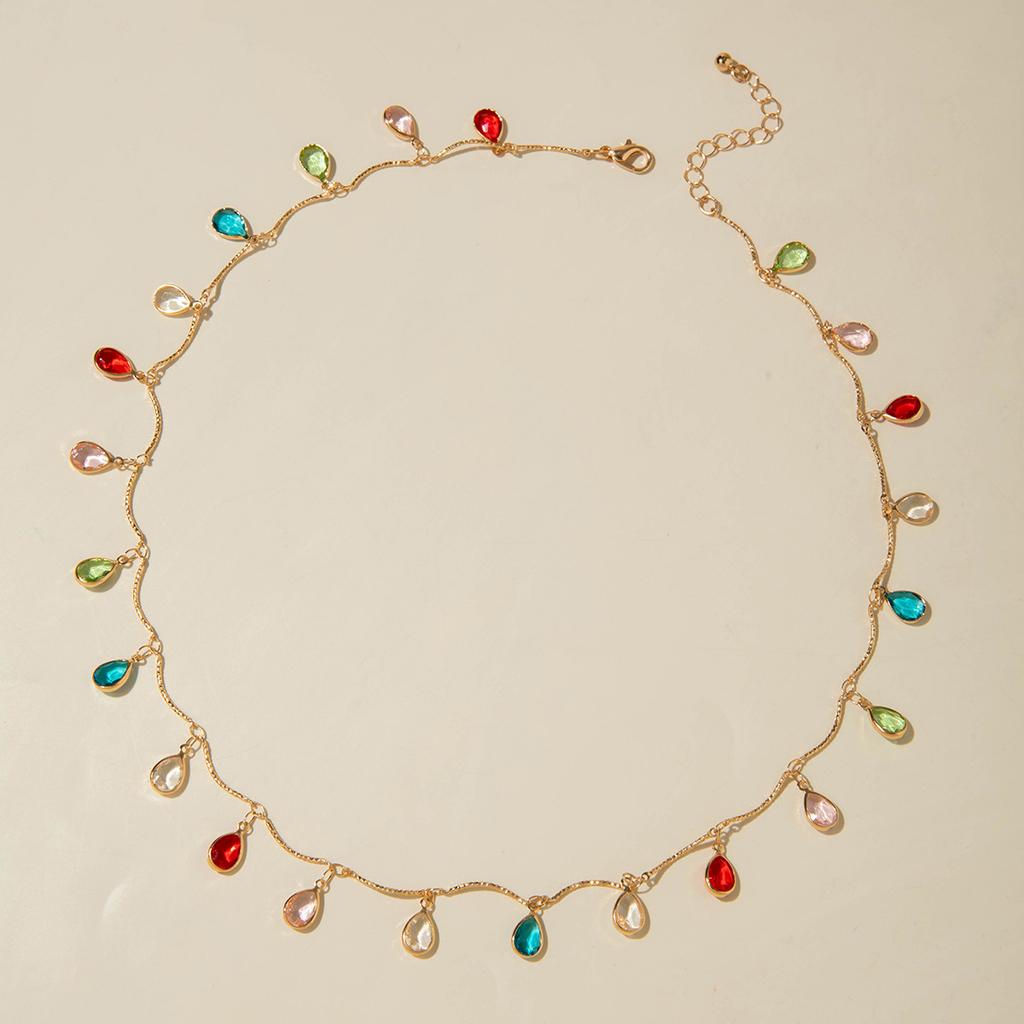 Élégant collier perle imitation femme, croix strass colorés multicouche avec collier en forme de Y