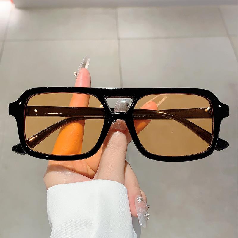 Double Bridge Square Sunglasses Vintage Luxury Designer Punk Flat Top Eyeglasses For Women Men Popular Sun Glasses