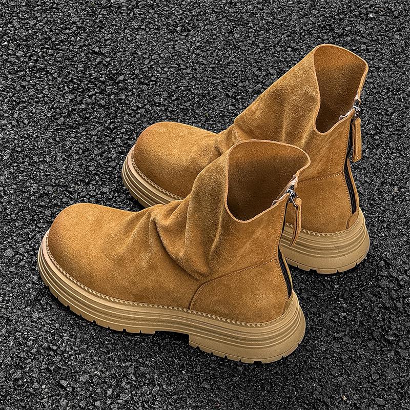 Women's shoes temperament elastic thin boots stacking boots round head short boots thick sole-J