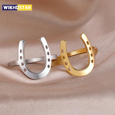 Retro Horseshoe Ring Animal Horse Equestrian Gift Stainless Steel Wedding Band Couple Jewelry