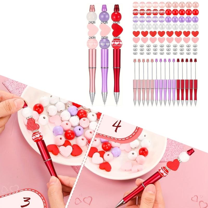 121Pcs DIY Beadable Ballpoint Pen with Craft Beads, Rhinestone Beads, DIY Heat Transfer Pen for Christmas Party Favor