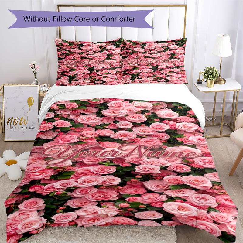 Rose Customize Your Name Bedding Set Breathable Duvet Cover with Pillowcases Home Decoration Birthday Gift