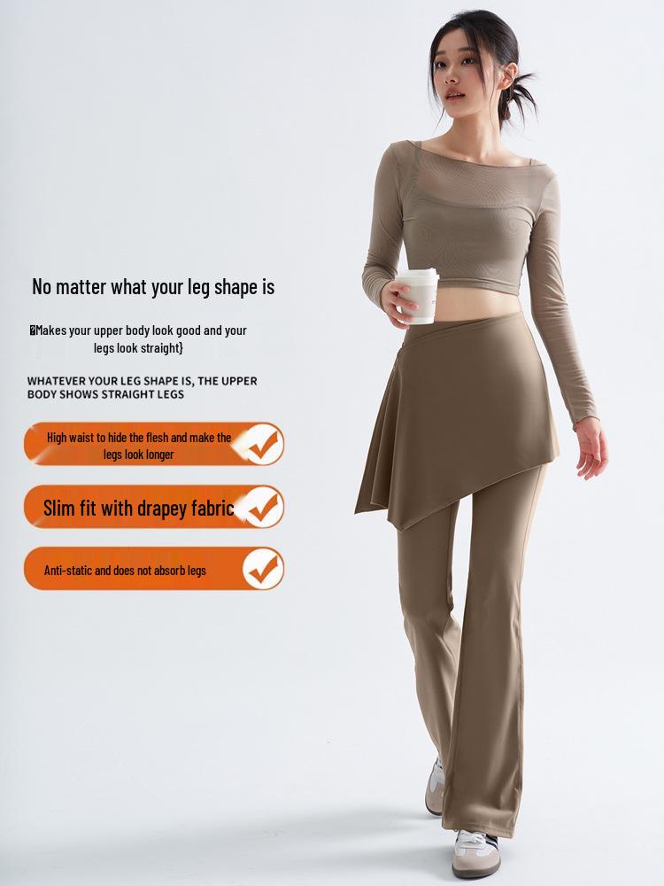 Women's Micro-Flare Fitness Pants with Detachable Skirt - Spring/Autumn Running & Training Base Layer, Plus Size Available
