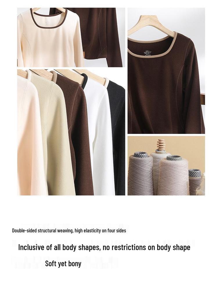 Thermo-Langarmshirt mit Samt-Fleece-Futter, Warmes Strick-Basisschicht-Oberteil für Herbst und Winter