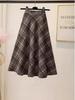 Maillard Retro Plaid Wool A-Line Skirt - Women's Mid-Length for Autumn/Winter