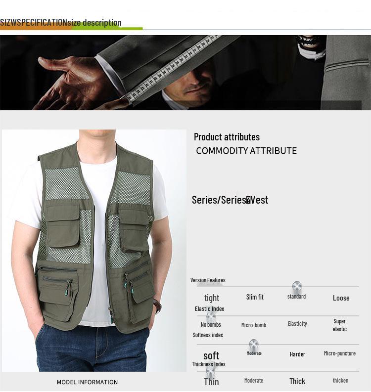 Men's Breathable Summer Mesh Vest with Multiple Pockets for Photography and Fishing
