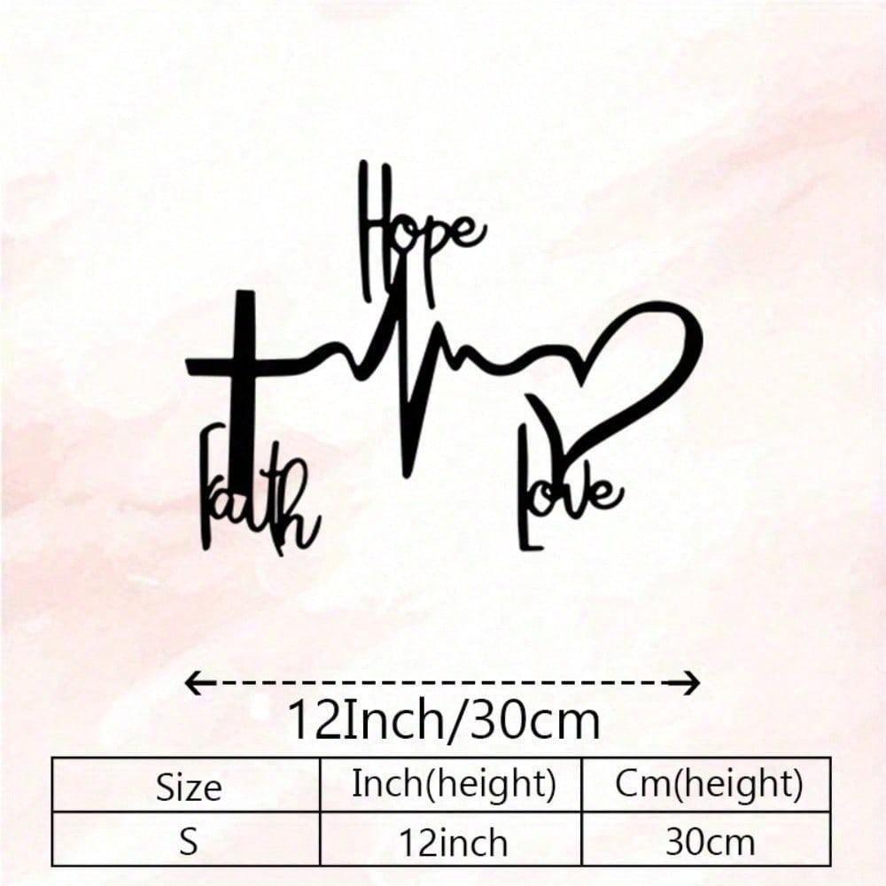 Fede Speranza Amore Arte da Parete in Metallo Elegante Design Battito Cardiaco Durevole Ferro Decorazione Interno Esterno Regalo Spirituale per Casa Matrimonio Natale