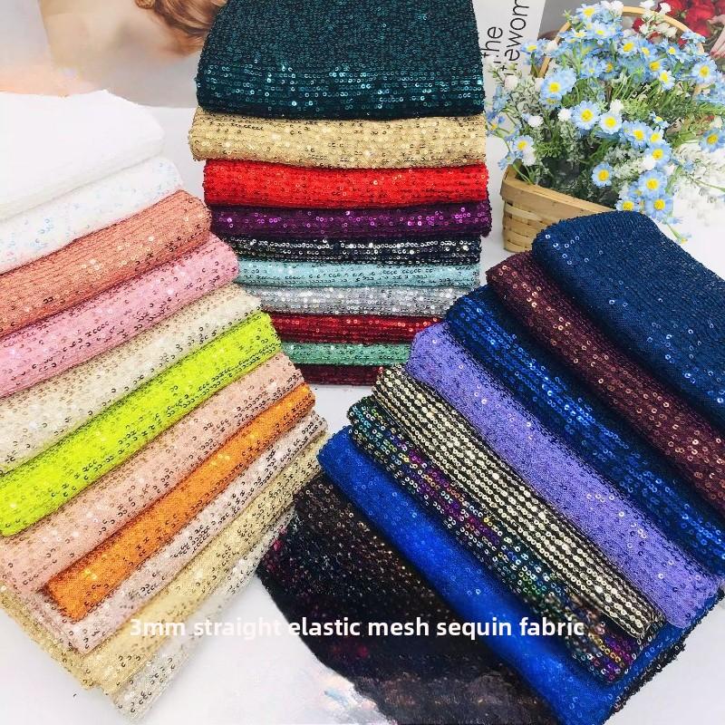 Sequin Bead Embroidery Elastic Mesh Fabric for DIY Sewing Stage Costumes Dress Scarf Clothing Fashion Cloth By The Meter
